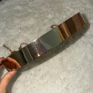 Metallic Gold Wide Waist Belt with Chain Closure